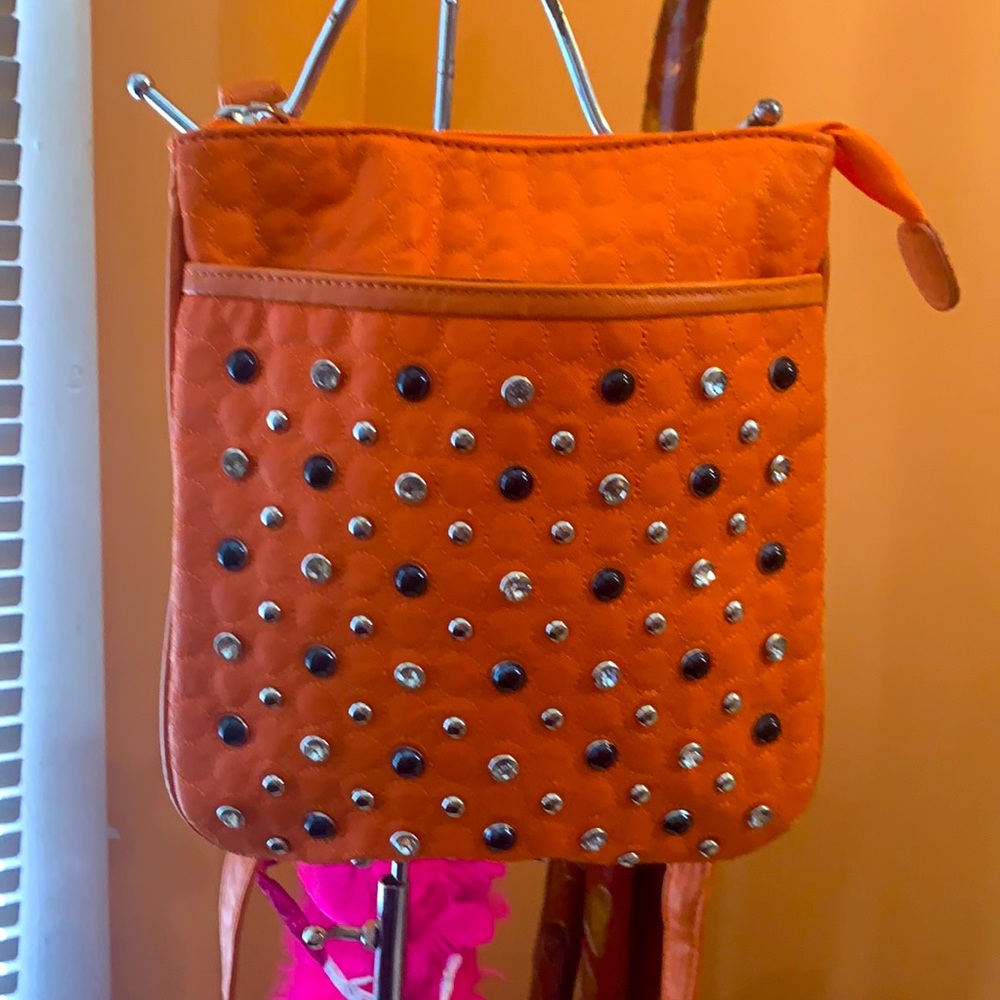 Orange rhinestone studded crossbody new. - Picture 3 of 5